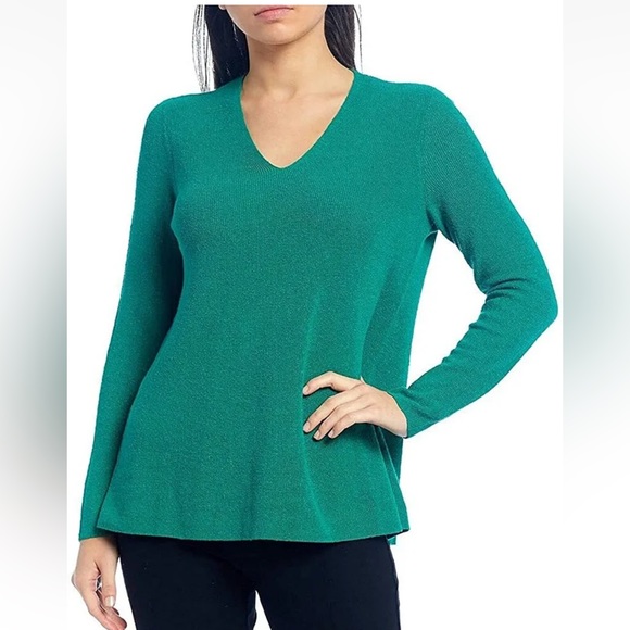 278.00 NWT Eileen Fisher M JADTE V-NECK TUNIC ORGANIC LINEN STRETCH CREPE - Picture 2 of 6